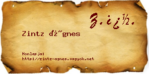 Zintz Ágnes névjegykártya